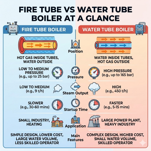 Fire Tube vs Water Tube Boiler at a Glance