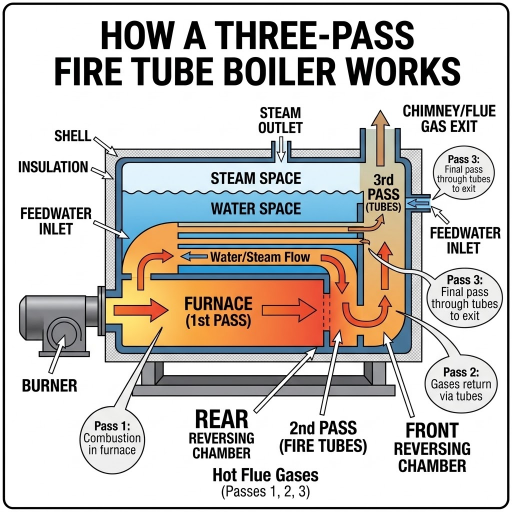 How a Three-Pass Fire Tube Boiler Works