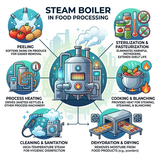 O que uma caldeira a vapor faz no processamento de alimentos