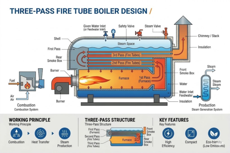 three pass fire tube boiler design