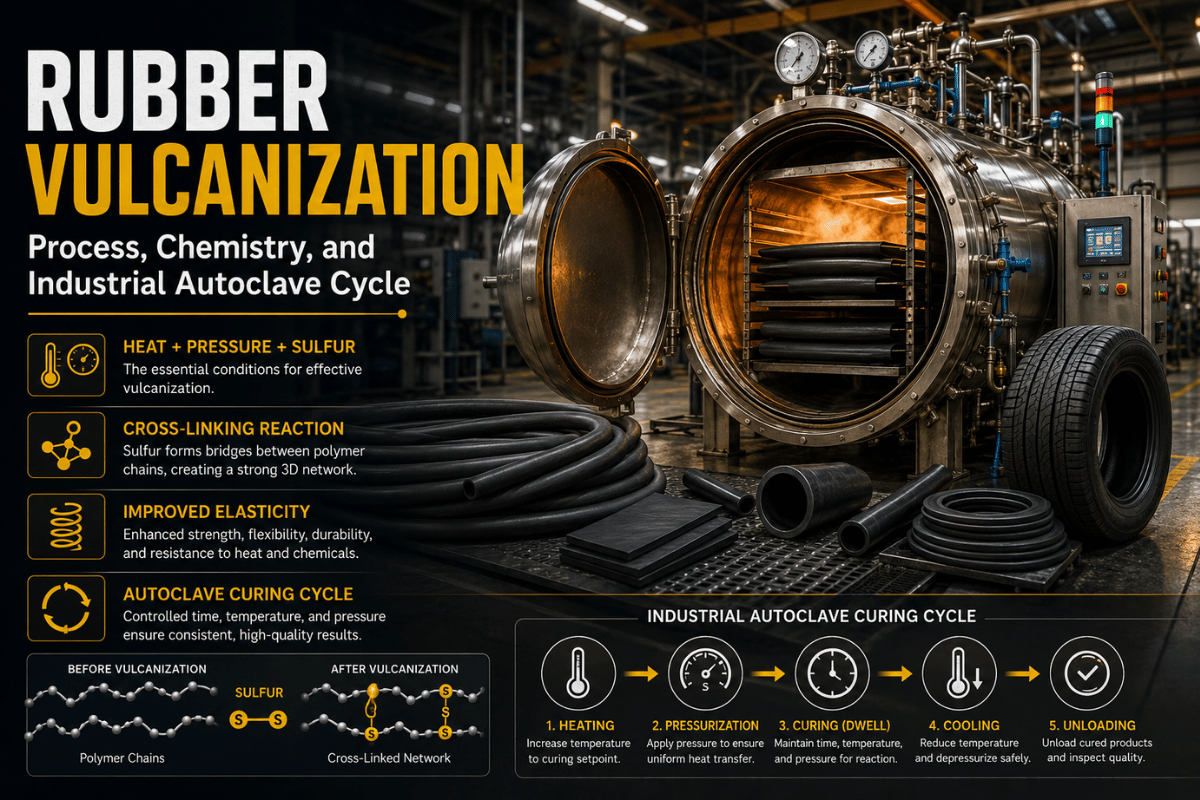 Vulcanización del caucho: proceso, química y ciclo de autoclave industrial