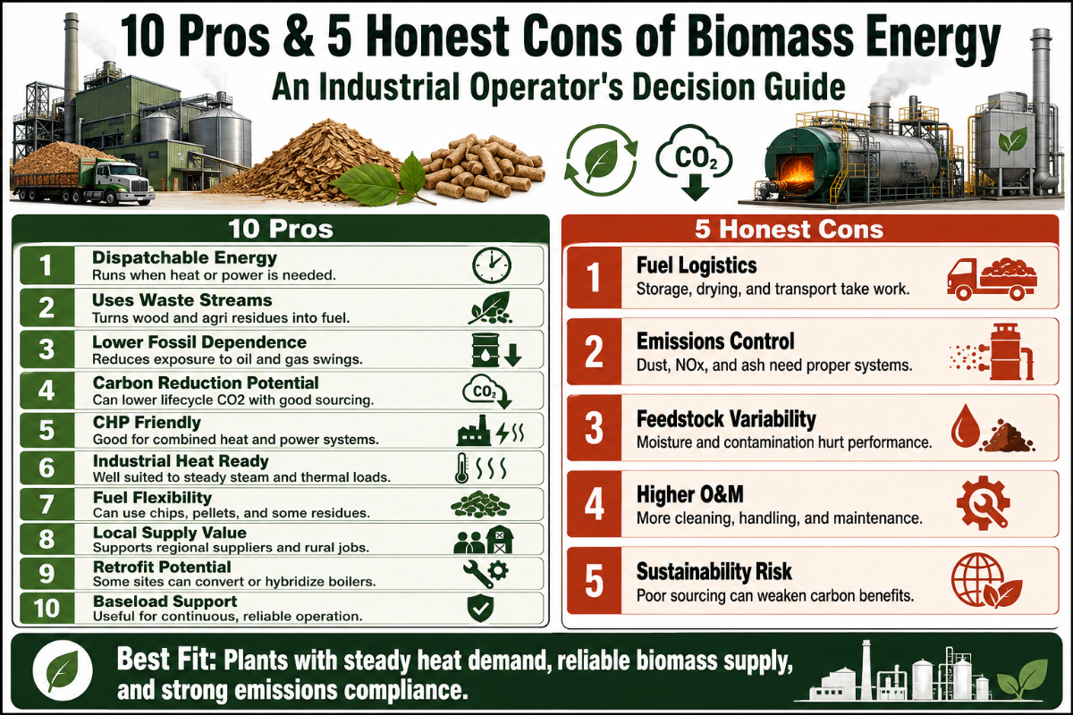 10 Prós e 5 Cons honestos de energia de biomassaGuia de decisão de um operador industrial
