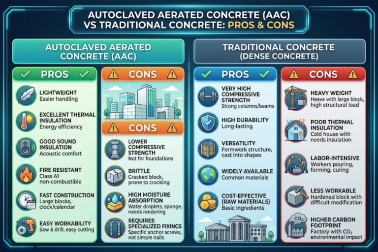 Autoclaved Aerated Concrete vs Traditional Concrete Pros & Cons