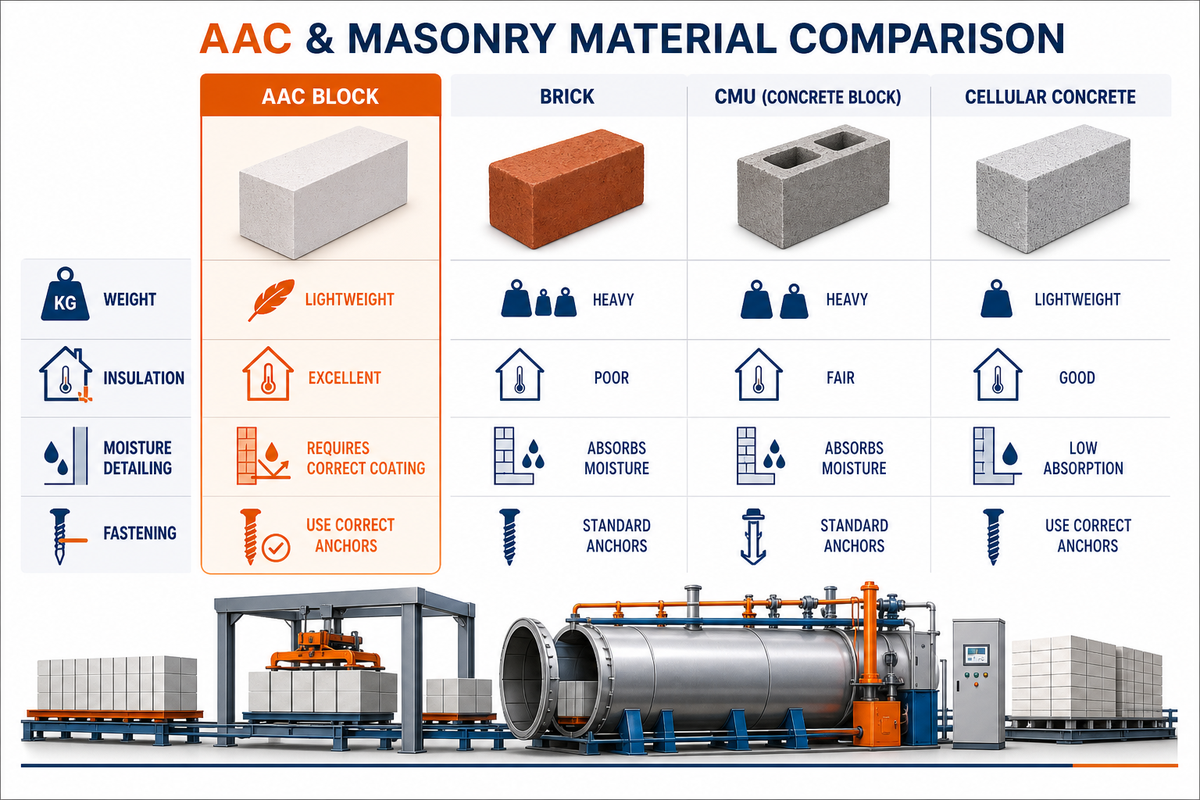 AAC masonry versus brick, CMU, and cellular concrete — Taiguo