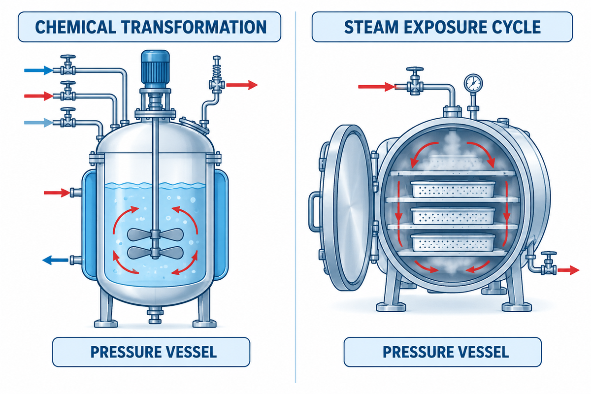 Chemical reactor autoclave compared with a steam sterilization autoclave.