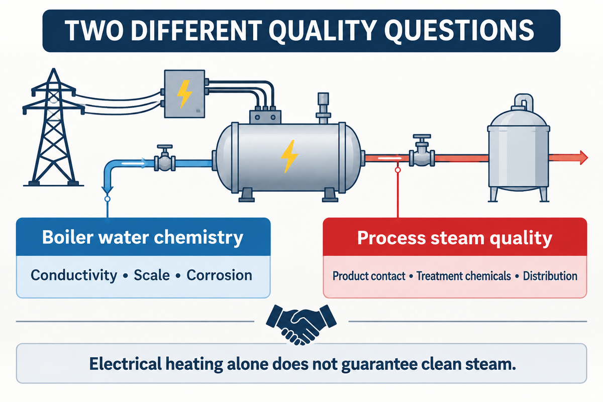 Model-specific boiler water chemistry and process steam quality are distinct checks.