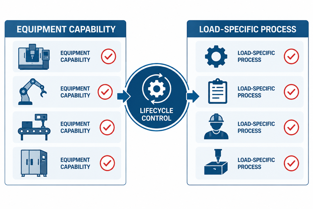 Supplier equipment capability and manufacturer load-specific process validation responsibilities.