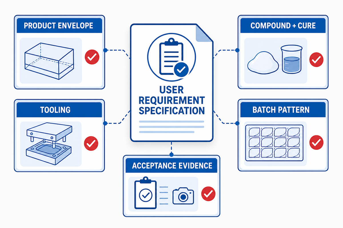 Rubber autoclave URS combines product, compound, tooling, batch, and acceptance evidence.