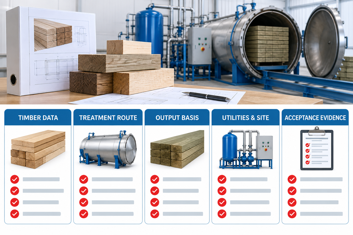 Technical input pack for Taiguo timber treatment plant review.